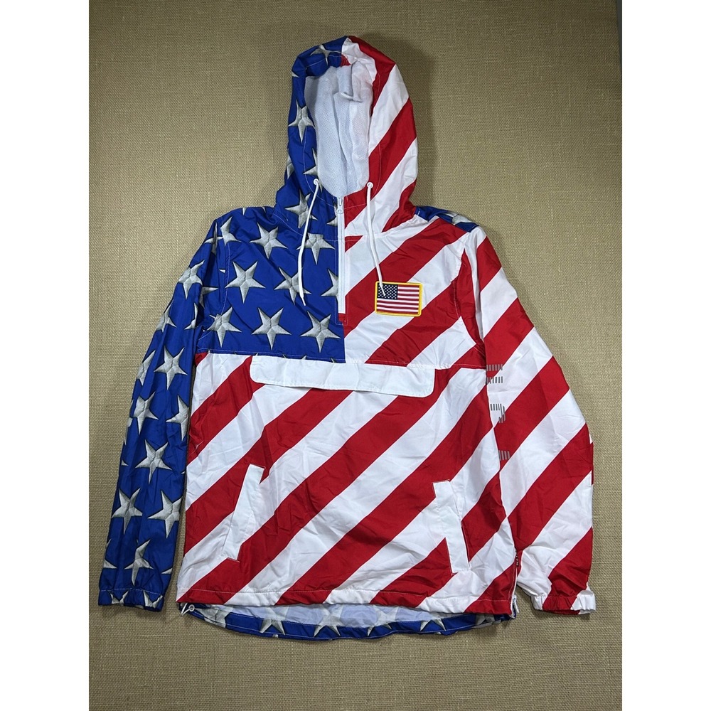 Brooklyn Cloth Mens USA Flag Windbreaker Jacket Stars Stripes Red White Blue M